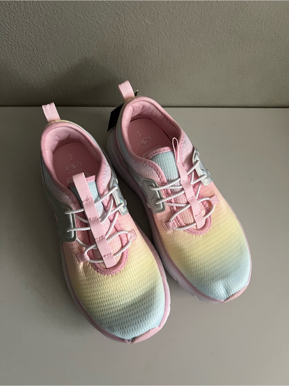New Athletic Works Girls Cage Knit Slip On Sneakers Pastel Gradient Rainbow 3